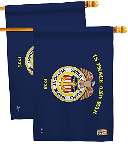 Merchant Marine House Flag - 2 pcs Pack Armed Forces Corps USMC Semper Fi United State American Military Veteran Retire Official - Banner Small Garden Yard Gift Double-Sided Made in USA 28 X 40