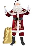 Togake Christmas Santa claus costume for men 12pcs set deluxe velvet adult Santa suit XL