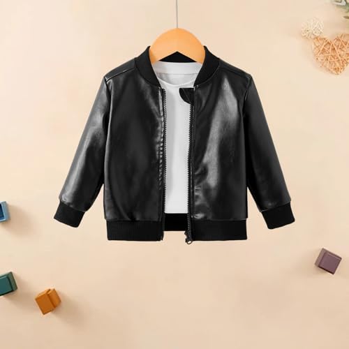 Toddler Boys Autumn Leather Jacket Solid Color Long Sleeve O Neck Zip Up Coat Outwear4