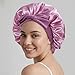 HFZRZFH Double Layer Satin Bonnet for Sleeping Women, Reversible Silk Hair Bonnet with Adjustable Elastic Tie Band, Large Sleep Cap for Curly Hair, Braids, All-Night Hair Protection - Lilac/Pink