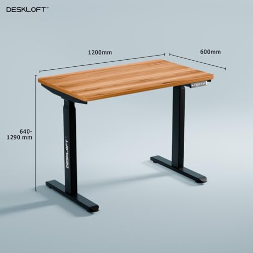Image of Height Adjustable Electric Desk Table | Motorized Sit Stand Workstation with Walnut Wood Grain Desktop | Ergonomic Computer Table for Home Office (Black Frame & Brown Top, 1200 x 600 mm)