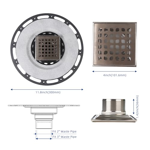 4-Inch Square Shower Drain with Bonding Flange - Durable Stainless Steel Shower Drain Flange Kit for Quick Drainage, Easy Installation, Ideal for Bathroom & Wet Area Renovations by Kauwm - Used condition - Image 4