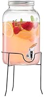 Style Setter Beverage Dispenser with Stand - 1 Gallon Large Countertop Glass Drink Dispenser with Spigot & Lid - Party Drink Dispenser for Sweet Tea Lemonade Punch Water, Juice Dispensers for Parties