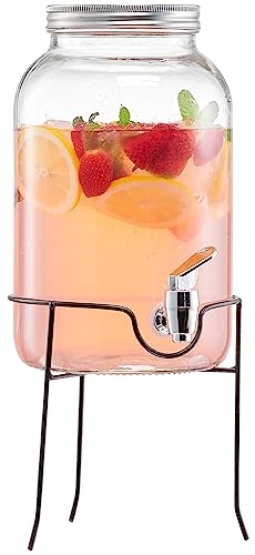 Image of Style Setter Beverage Dispenser with Stand - 1 Gallon Large Countertop Glass Drink Dispenser with Spigot & Lid - Party Drink Dispenser for Sweet Tea Lemonade Punch Water, Juice Dispensers for Parties