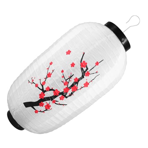 TEHAUX Linterna Colgante Japonesa Decorativa De Tela Diseño De Flor De Ciruelo Blanca 25x48 Cm Para Exteriores y Restaurantes 1 Unidad
