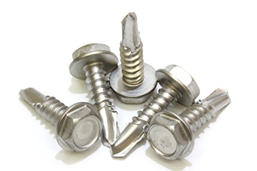 No. 10 X 1/2" Stainless Hex Washer Head Self Drilling Screws, (100 Pc), 410 Stainless Steel Self Tapping Tek Screws, No. 1 Point, Plain Finish By Bolt Dropper #TOP4