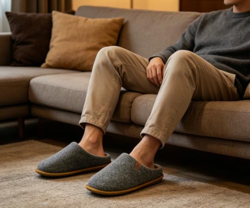 KuaiLu Mens House Memory Foam Scuff Slippers Felt Blend-Lining Home Shoes by KuaiLu - Used condition - Image 2