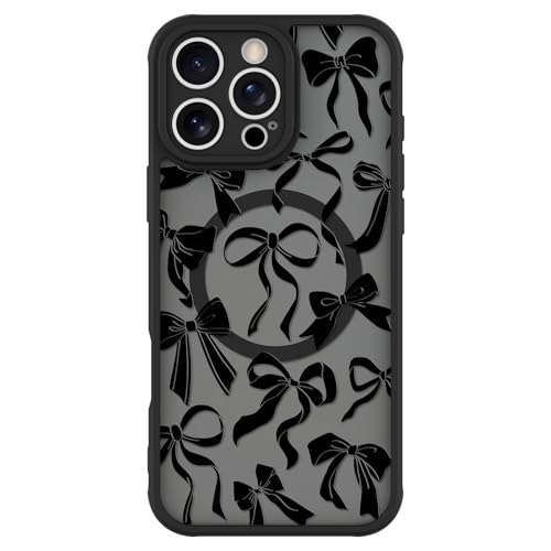 BITOBE Case for iPhone 16 Pro Max [Compatible with MagSafe] Cute Ribbon Bow Pattern for Women Girls Soft TPU Bumper Translucent Magnetic Slim Protective Cover - Black Bows by BITOBE - Used condition - Image 2