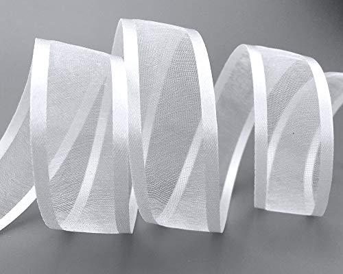 finemark 25 m x 25 mm Chiffon Ribbon with Satin Edge White (01) Chiffon Decorative Ribbon Gift Ribbon Semi-Transparent Shiny Without Wire Organza - Image 4