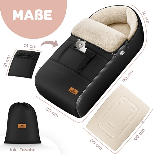 Kidiz® Babyfußsack Winterfußsack Kinderwagen, Universal Fußsack Buggy/Babyschale mit Lammfleece, 3- & 5-Punkt-Gurt, wasserdicht, winddicht… – Ansicht 2