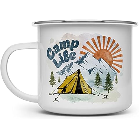 Camp Life Enamel Campfire Mug, Outdoor Camping Coffee Cup, Mountain Nature Hiking Lover Gift (16oz) Cover