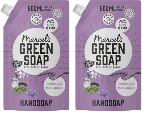 Marcel's Green Soap - Recambio de jabón de manos lavanda y romero, recambio para dispensador de lavado de manos, respetuoso con el medio ambiente, vegano, 97% biodegradable, 500 ml (Paquete de 2)