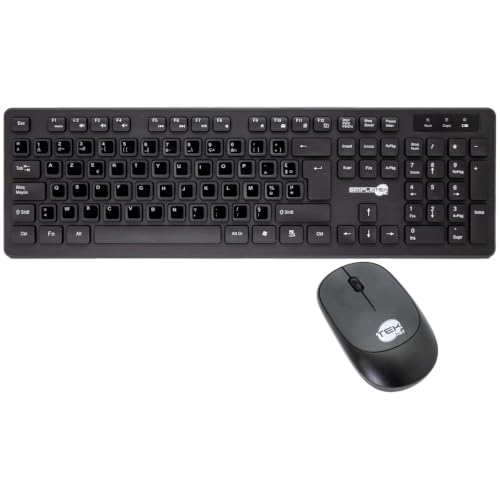 Kit souris et clavier sans fil SIMPLETEK noir standard avec stickers AZERTY FR préappliqués MK-03B
