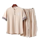 DOCOXI Uniformes de Kung Fu para Hombres Conjuntos de Artes Marciales de Talla Grande Trajes Tang al Ropa Ropa de Taichi Algodón Lino Manga Corta (Wit XXL) (Beige XXL)