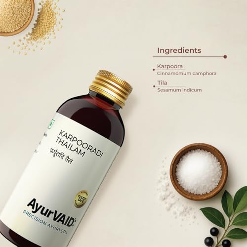 Image of Karpooradi Thailam 200ml | First & Only TESTED SAFE for Heavy Metals | Ayurveda Medicine for Pain Relief | Joint & Muscle Pain, Chest Congestion Relief | With Camphor & Sesame Oil
