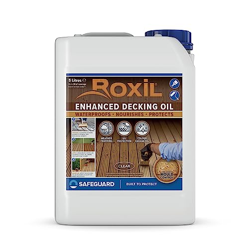 Roxil Enhanced Decking Oil 5L Clear - Weatherproof, Nourish and Protect Outdoor Wood with Added UV Protection