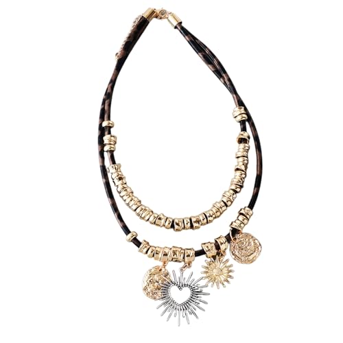 JUYAXIN レイヤー合金ネックレス 中空ハートペンダント 積み重ね可能 普段使いのジュエリーやファッションアクセサリー ハートペンダントネックレス