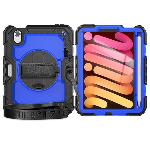 Coque iPad mini 7 et 6 antichoc en TPU noir et bleu avec béquille 360°