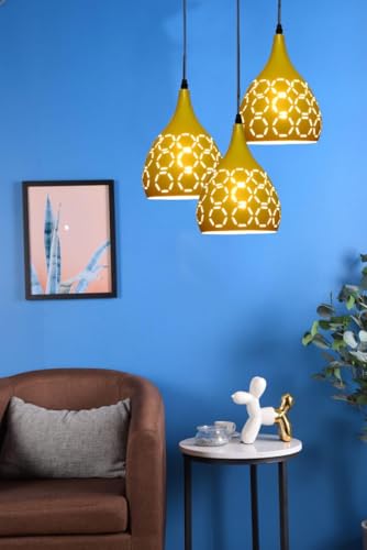 Image of GreyWings Yellow Aluminium 3-Light Cluster Hanging Pendant for Ceiling, Modern Hanging Light, (Bulb not Included) Cluster Set