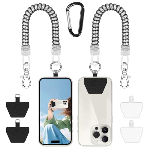 Doormoon 2* Phone Lanyard Tether with 4* Patch, iPhone Lanyard Anti Theft Phone Strap for Outdoor Hiking Climbing, Silver