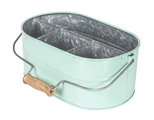 Galvanized Metal Caddy with 4 Compartments, Kitchen Utensil Holder, Metal Caddy, Picnic Caddy, Rustic Farmhouse Galvanized, Multipurpose Storage Bin, Metal Garden Planters- Aqua