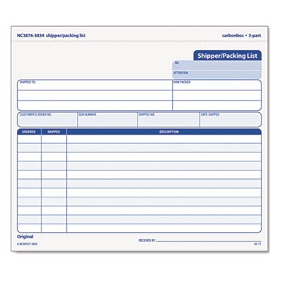 TOPS Snap-Off Shipper/Packing List, 8 1/2 x 7, Three-Part Carbonless, 50 Forms, Sold as 50 Set