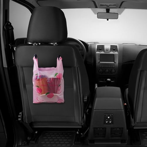 Image of Car Trash Bag Hanging Disposable Car Garbage Bag Pack of 200 Small Auto Trash Bag for Car with 4 Hook for Car Kitchens Bedrooms Offices During Travel and Camping (Pink)