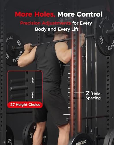 Image of Mikolo F4 2.0 Power Cage with Dual-Track Smooth Pulley System, 1200LBS Power Rack with Leg Hold-Down for Heavy LAT Pulldowns (Black, F4 2.0 Package)