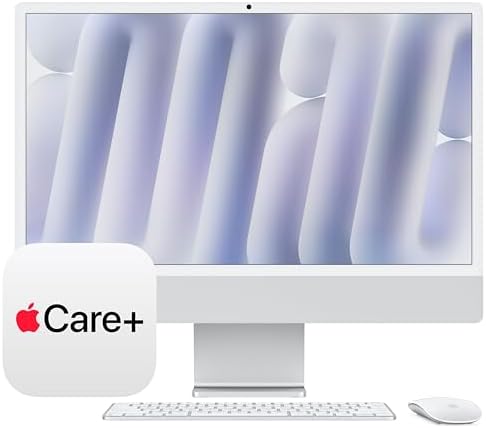 Apple 2024 iMac All-in-One Desktop Computer with M4 chip with 10-core CPU, 10-core GPU: Built for Apple Intelligence, 16GB Unified Memory, 256GB SSD Storage; Silver with AppleCare+ (3 Years)