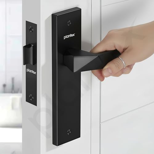 Image of Plantex Heavy Duty Door Lock - Bathroom Door Lock /Mortise 8inch Keyless Plate Handle Set for Home /Bathroom /Store Room /Balcony /Office with Baby Latch (8129- Z-Black)