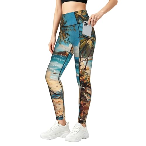 Pantalon de yoga imprimé plage romantique pour vos séances de fitness
