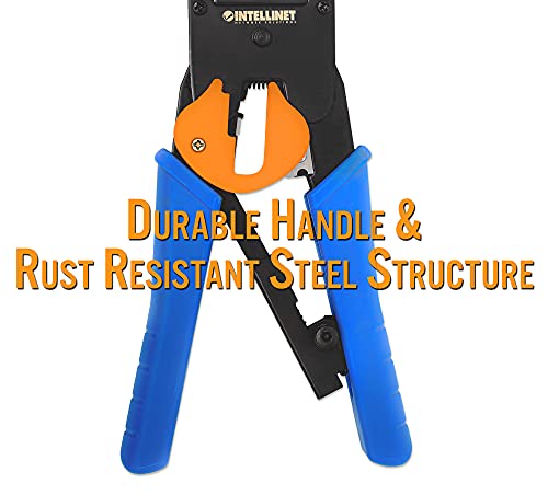 Intellinet Rj45 Crimp Tool – All-In-One Modular Pass Through Crimper With Wire Cutter & Stripper Functions – Crimps Rj45, Rj22, Rj12, Rj11, Rj10, Rj9 Connector Plugs – Lifetime Mfg Warranty - 211048 #TOP5