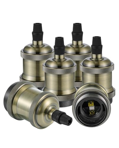Vecys 6 PCS E27 Vintage Bronze Lamp Socket Adapter Edison Retro Lamp Holder Adapter for Vintage Light Bulbs Pendant Lamp(Bronze)