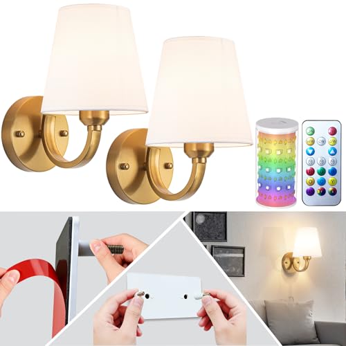 Image of Peel and Stick Wall Sconces, Stick On Wall Sconces Battery Operated, Wireless Adhesive Wall Sconce with 10000mAh Battery Corn Bulb, No Drilling Wall Lamp for Bedroom Living Room