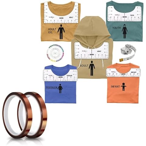 FINFINLIFE, White T-Shirt Ruler-7Pcs and 2 Rolls Heat Tapes Bundle for T-Shirt Heat Transfer Cover
