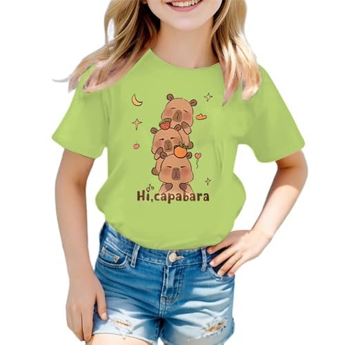 Summer Boys and Girls Round Neck Animal Patterned Printed Short Sleeve T Shirt Top (Light Green 4-6 Years)