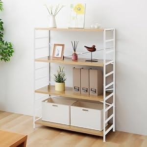 アイリスプラザ ラック 棚 収納 収納ラック 隙間収納 木製棚板スチールラック 幅90×奥行40×高さ123.5cm 4段 オーク×ホワイト MSRK-4OKWT