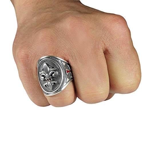 Knights Templar Maltese Cross Fleur De Lis Sterling Silver 925 Mens Ring #TOP3