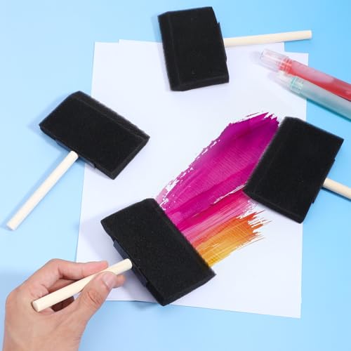 4 Stück Schaumstoff Pinsel, Schwammpinsel Schaumstoffpinsel Set 4 Zoll Waschbare, Hartholz Griffe Schaum Pinsel Malerei für Malerei, Zeichnen, Finishing Handwerk Färbung