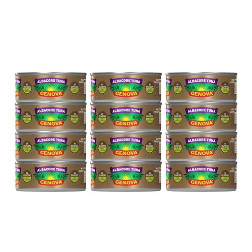 Genova Premium Albacore Tuna in Olive Oil, 5 Ounce Cans (Pack of 12), Low Sodium, Wild Caught Canned Tuna, Solid White