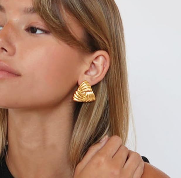 Gold Earrings for Women Trendy,Dainty 14K Gold Plated Chunky Statement Earrings Studs Hypoallergenic Earring Big Chunky Earrings for Women Trendy Gold Jewelry - Image 5