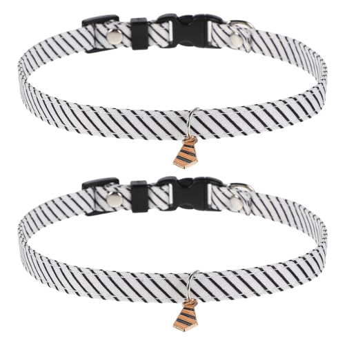 COLLBATH 2 Piezas Collar Ajustable para Perros Pequeños y Gatos, 2 Unidades, Diseño de Rayas Blancas, Material Poliéster Suave, Hebilla Metálica Segura, Adecuado para Bodas y Paseos