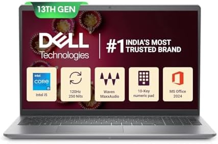 Dell 15 (Previously Inspiron), 13th Gen Intel Core i5-1334U (16GB RAM, 1TB SSD) FHD, Anti-Glare 15.6″/39.62cm, Windows 11 MSO’24, Silver, 1.62kg, 12 Month McAfee, Thin & Light, Backlit Keyboard Laptop