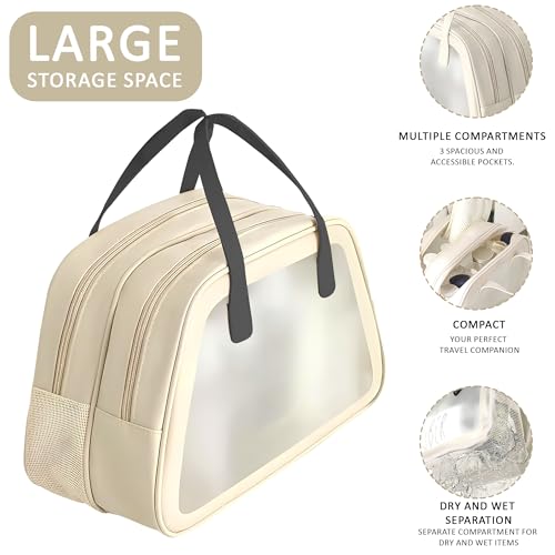 Image of Kuber Industries Pack of 2 Waterproof Skincare /Cosmetic Bag for Women | Space-Saving Makeup & Travel Toiletry Pouch | Aesthetic Vanity Kit & Wash Bag for Girls | YJ-20-BG | Transparent - Beige