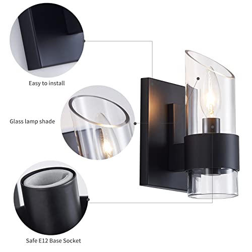 Image of WUZUPS Set of 2 1-Light Bathroom Wall Light Fixture Over Mirror Class Shade Morden Vanity Scones for Bathroom Bedroom Living Room, E12 Base, Black