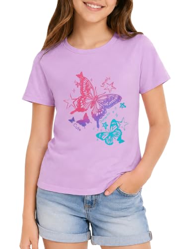 Image of Dvenki Girls Graphic Short Sleeve Crewneck T-Shirt Sizes 6-18 | breathable soft cotton blend, cute graphic prints, summer little and big girls tee, ideal casual wear for school, daily