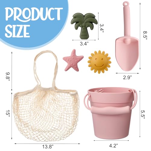 Hungdao 14 Pcs Silicone Beach Toys Travel Beach Set Sand Toys Include 2 Silicone Bucket Pail, 2 Shovel, 9 Sand Molds, 1 Beach Bag for Boys Girls Summer Pool Outdoor Bath Toys (Pink, Purple) by Hungdao - Image 2