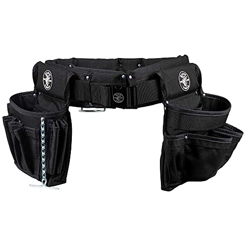 Klein Tools 5710M Electrician's Powerline Padded Tool Belt And Tool Pouch Combo, Medium, 4-Piece Black Leather #TOP7