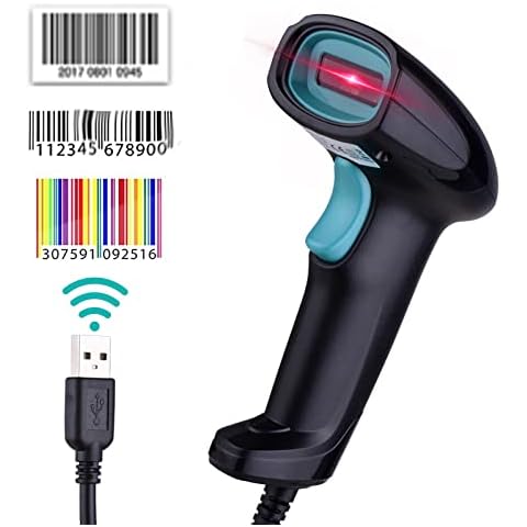 Barcode Scanner, Bar Code Scanners, 300Scans/Sec, 32-Bit ARM Processor, 1.8M Anti-Shock, 1D Laser Automatic Barcode Reader Handhold Scanner with USB Receiver for Store, Supermarket, Warehouse - Black Cover