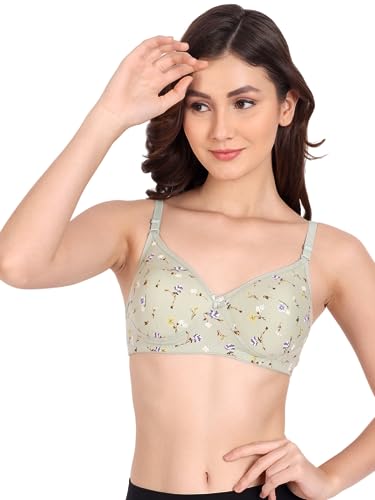 Image of Women Flower Printed Padded Bra - Made of Pure Cotton Full Coverage Non Wired Soft Cup for T-Shirt Saree Dress for Everyday